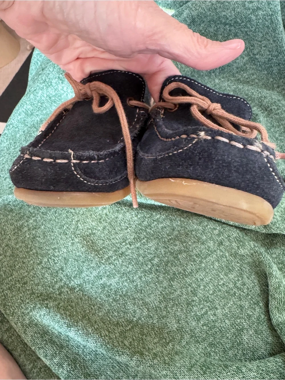 Florsheim Little Kids Navy Suede Moccasin Loafers with Tan Laces Size 1M